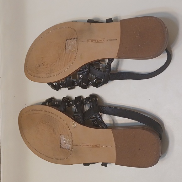 Vince Camuto Black & Silver Ring  Stappy  Flat Sandals Sz 8M =38.5 - Picture 9 of 10